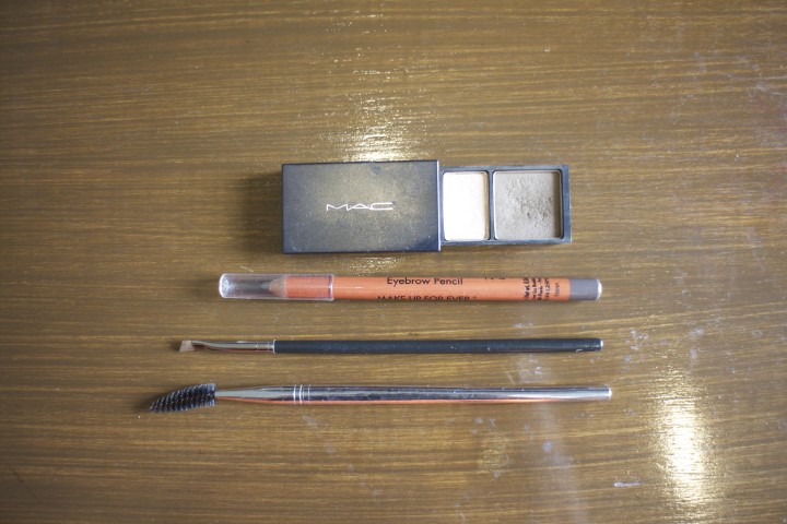 Brow Wow, MAC eyeshadow in Shade 2, MUFE eyebrow pencil in no. 4, MAC Brow brush in 263 and Clinique Brow spoolie